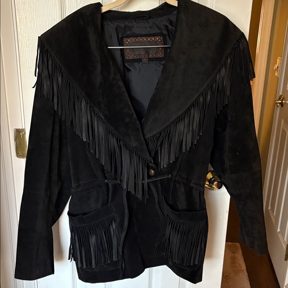 Laurice Fringed Black Suede Women's Jacket